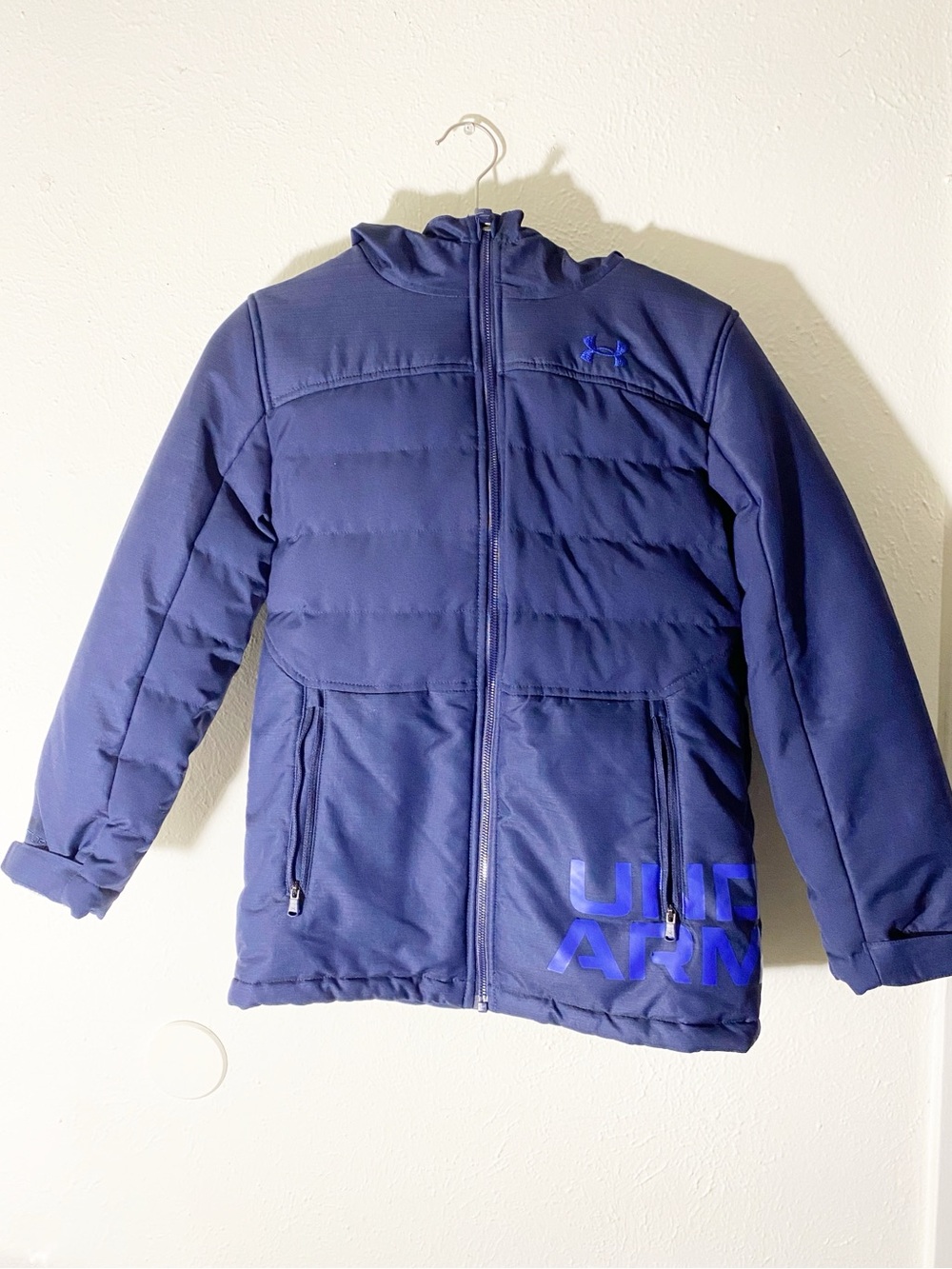 Under Armour Unisex Kids Blue Hooded Full Zip Puffer Jacket Polyester